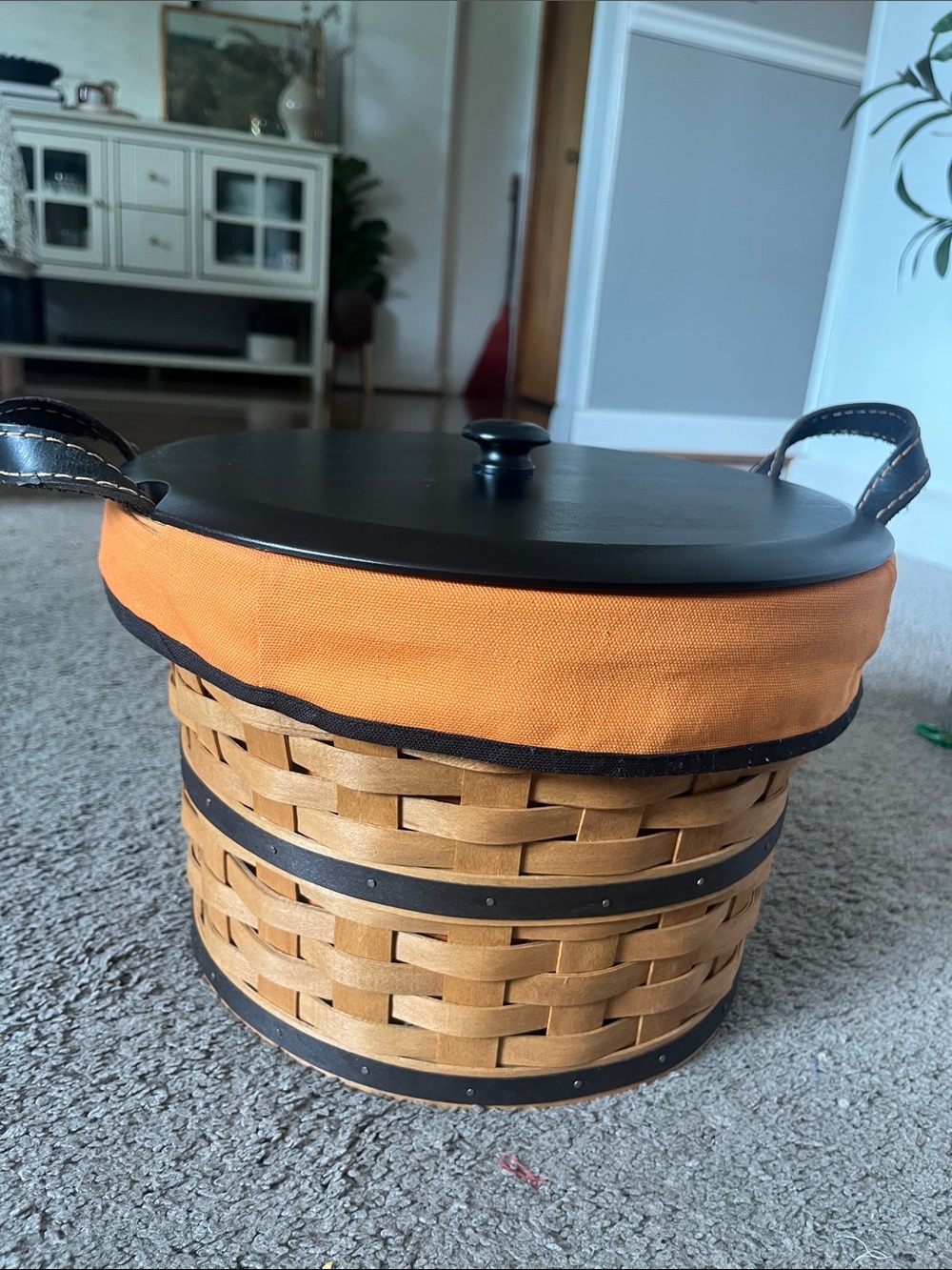 Longaberger Halloween Woven Bushel Basket with Black Lid 2005